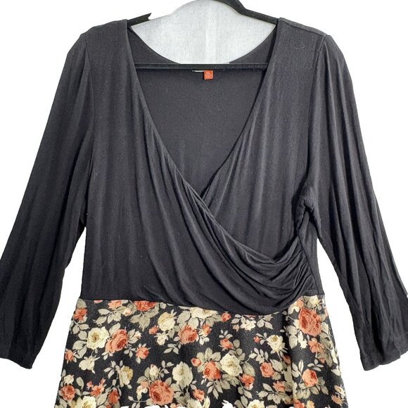 MODCLOTH Women Dress Mixed Media Wrap Top 3/4 Sleeve Sz XL Black Floral 34-7 - Picture 3 of 11